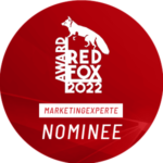 Roter runder Red Fox Award Aufkleber Nominierung als Marketingexperte
